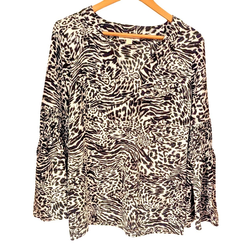 Animal Print Blouse Long Sleeve Flowy Bell Sleeve‎ Top Michael Kors Sz S